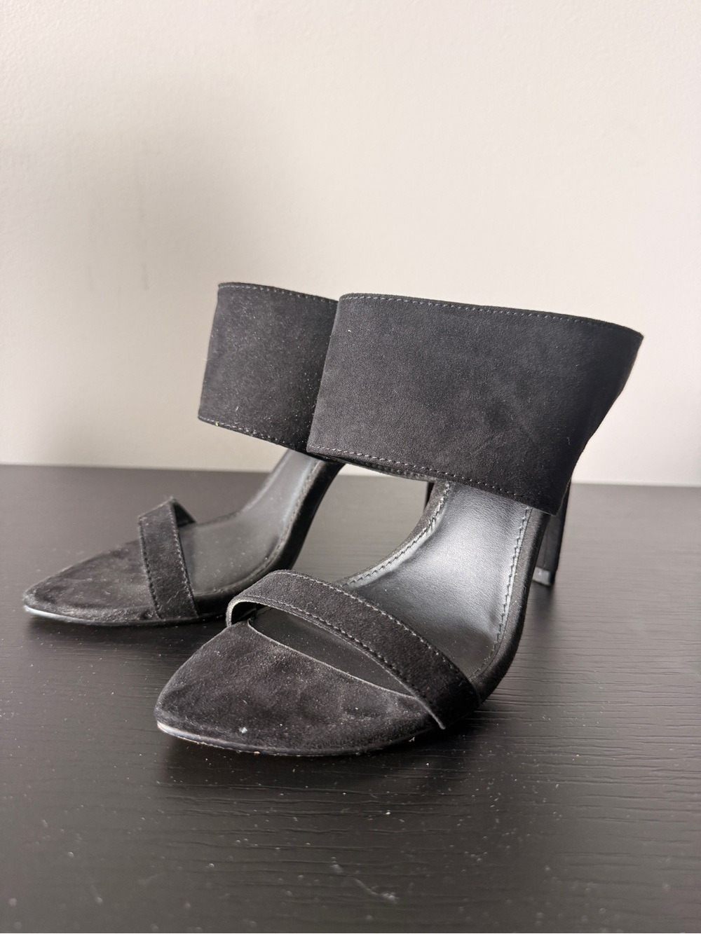 Express Black Suede Open-Toe Slide Heels